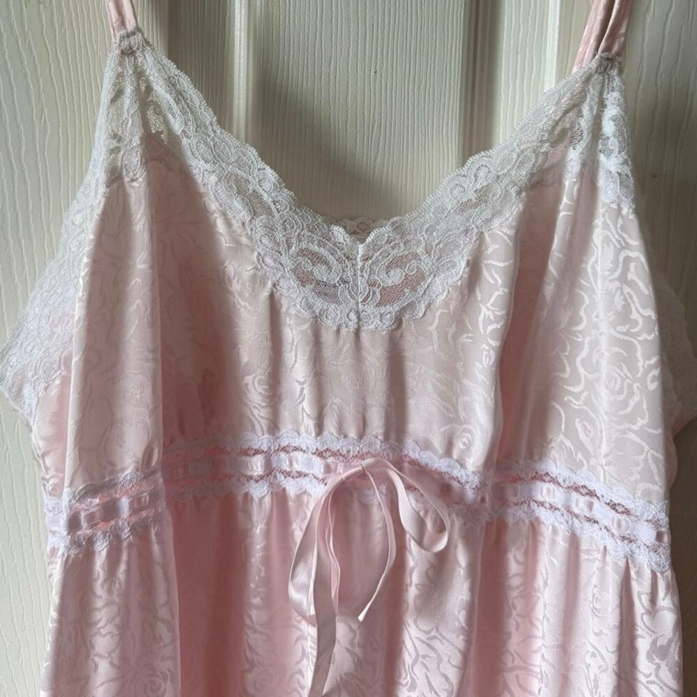 Vintage Barbizon Pink Satin Jacquard Lace Nightgown Maxi Dress L Coquette